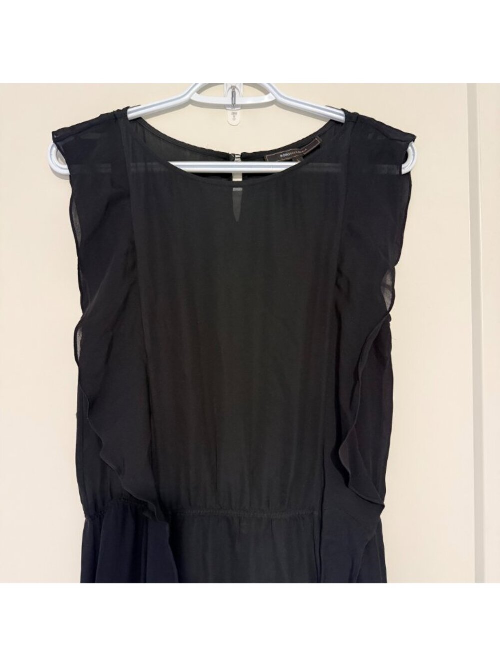 BCBGMaxAzria XS Black Sleeveless Maxi Dress With Ruffle Details & Keyhole Back C - Picture 11 of 12